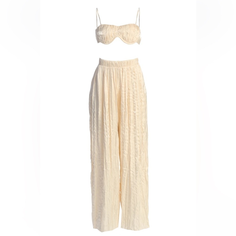 Blanc Cream Satin Pants Set